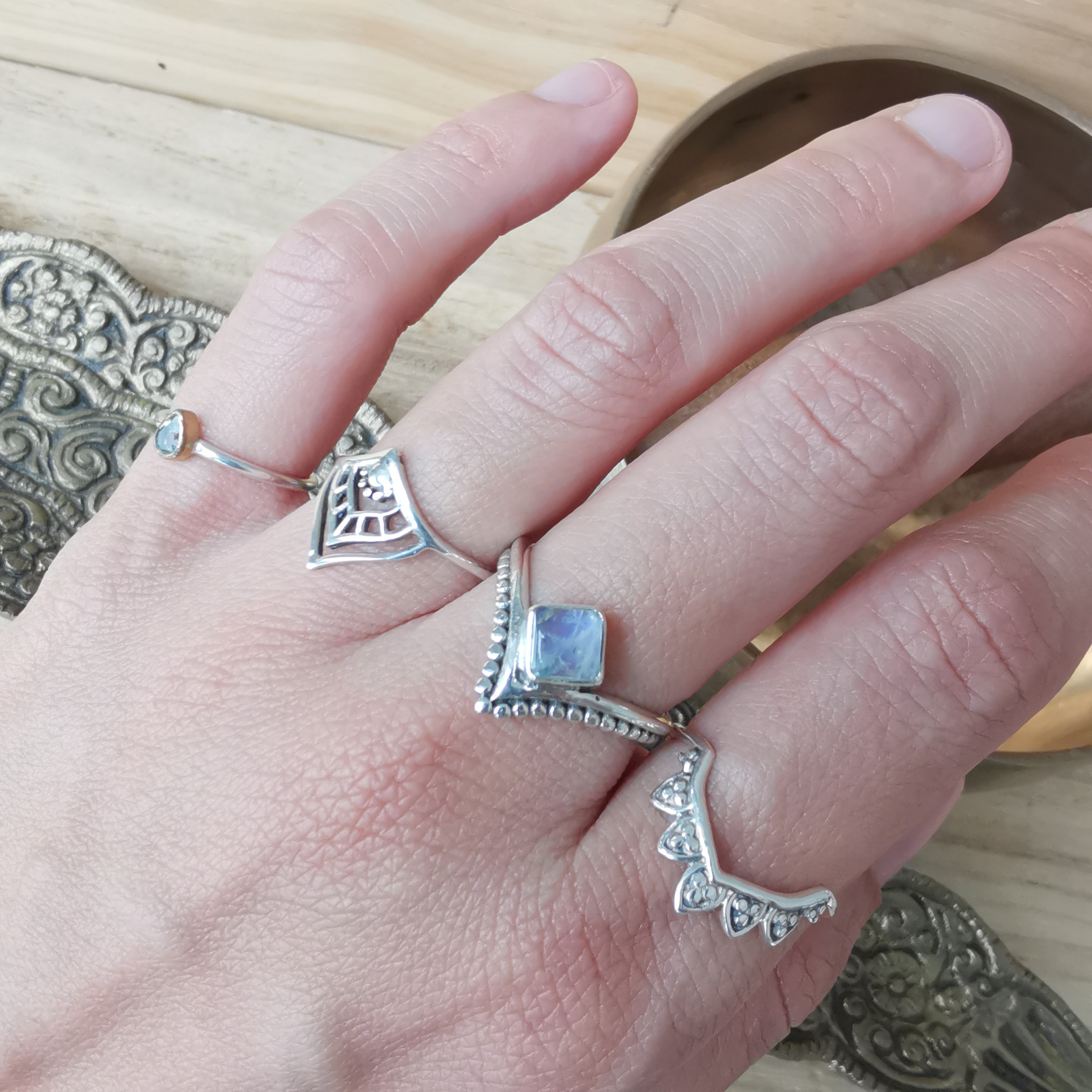 Sterling Silver 925 Dainty Rings Moonstone & Labradorite